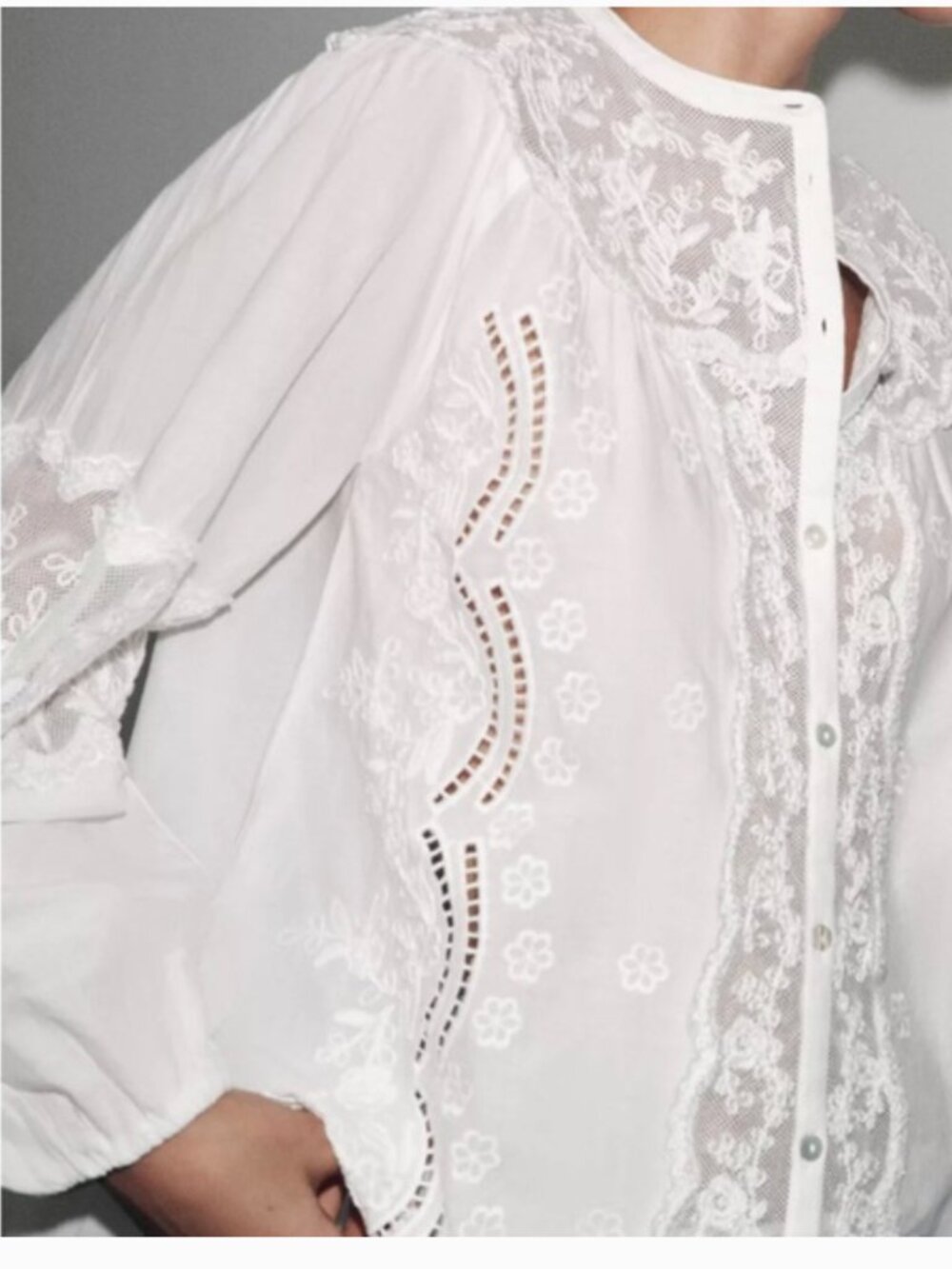 ZARA ZW COLLECTION EMBROIDERED SHIRT Zara White Floral Lace Blouse NWT - Picture 3 of 10
